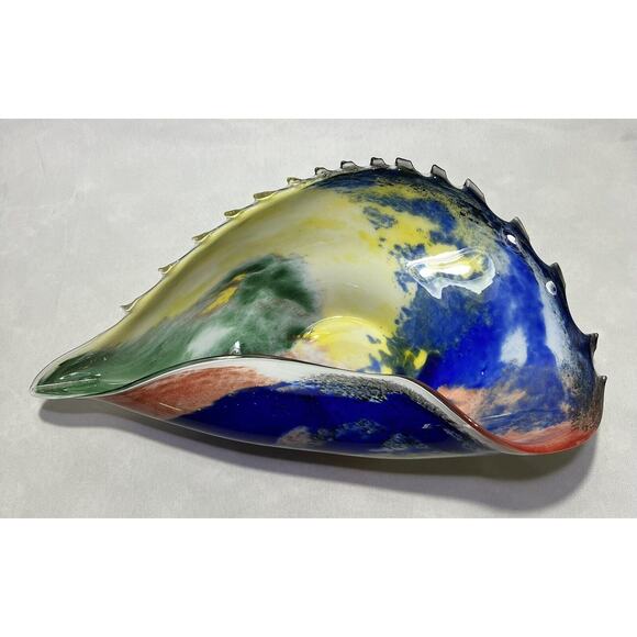 Vintage 1950`s Large 17” Conch Shell Murano Multi Color Glass Bowl Centerpiece